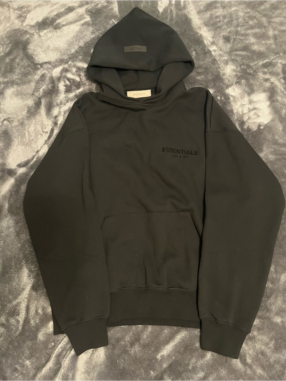ESSENTIALS Men's Black Pullover Hoodie with Subtle Logo